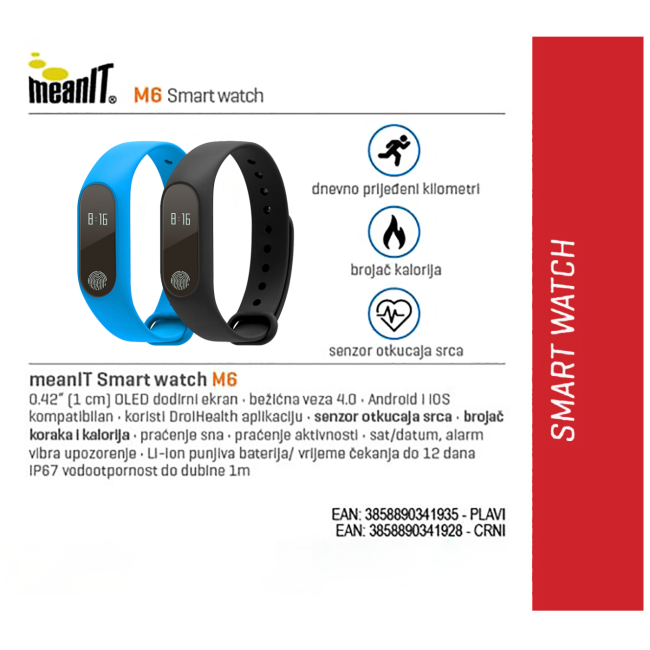 MeanIT SAT pametni, Fitness,  OLED, vodootporan, plavi - M6 plavi - Image 2