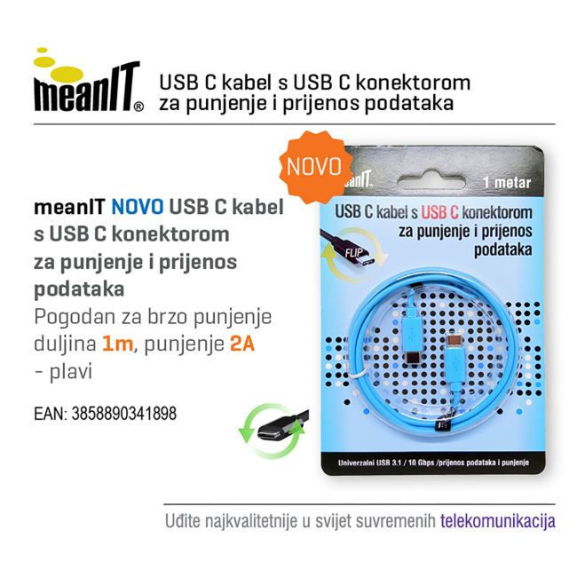 MeanIT USB kabl za smartphone, USB C / USB C, 1 met - KMUSBC2 - Image 2