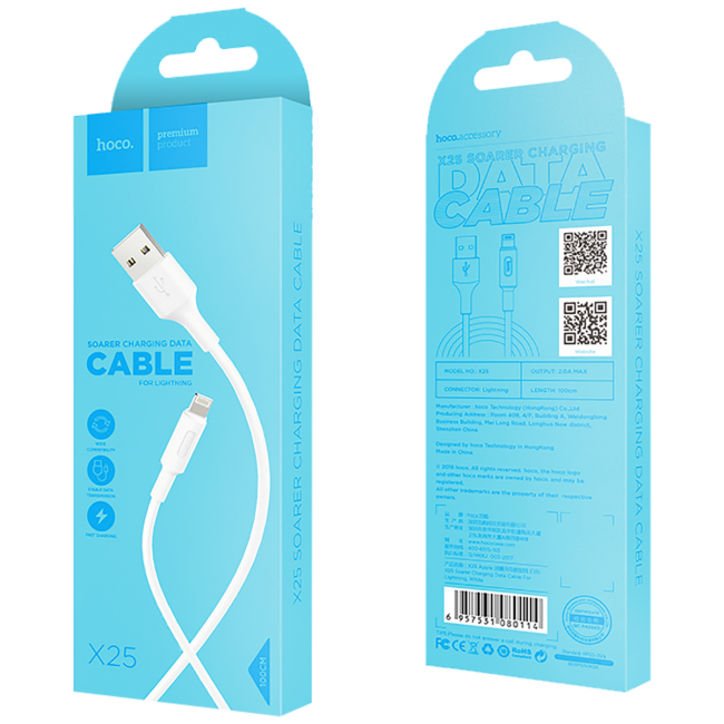 hoco. USB kabl za iPhone, Lightning kabl, 1 met., 2 A, bijela - X25 Soarer Lightning, White - Image 2