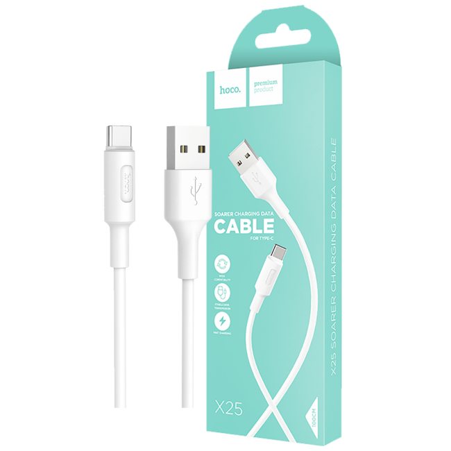 hoco. USB kabl za smartphone, USB type C kabl, 1 met, 2 A,bijela - X25 Soarer USB type C, White