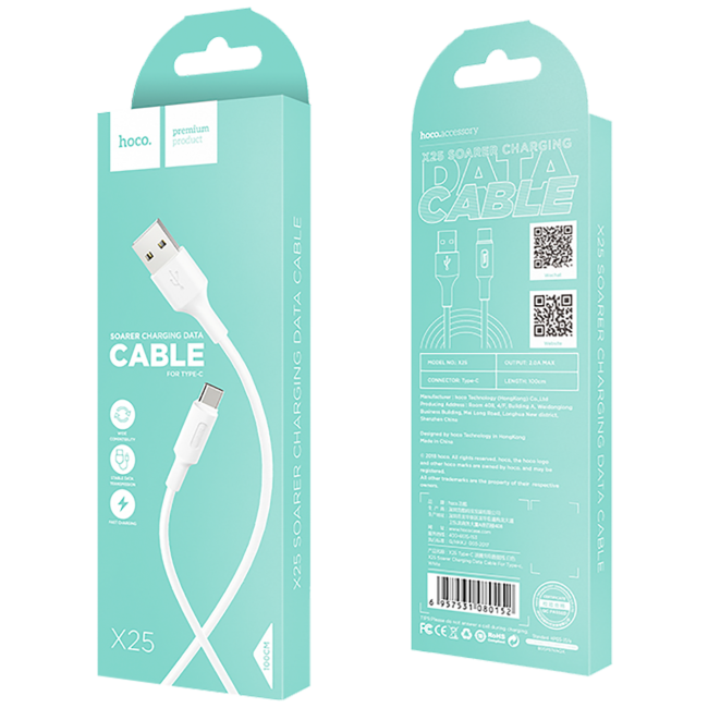 hoco. USB kabl za smartphone, USB type C kabl, 1 met, 2 A,bijela - X25 Soarer USB type C, White - Image 2