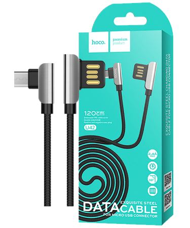 hoco. USB kabl za smartphone, micro USB, 1.2 met., 2.4 A, crna - U42 Exquisite steel, Micro USB, BK