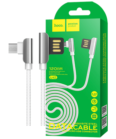 hoco. USB kabl za smartphone, micro USB, 1.2 met., 2.4 A, bijela - U42 Exquisite steel, Micro USB, WH
