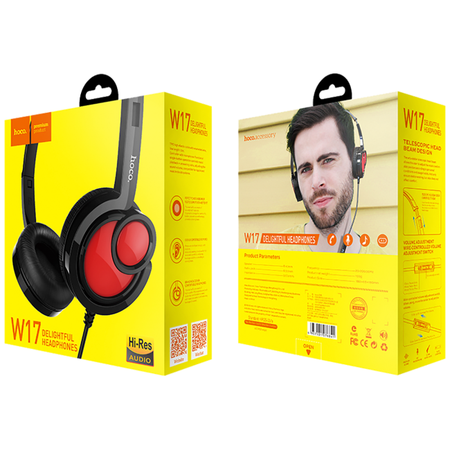 hoco. Slušalice sa mikrofonom, 3.5 mm, dužina kabela 1.5 met, crna - W17 Delightful Headphones MIC BK - Image 2