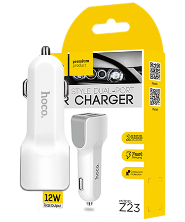 hoco. Auto punjač za smartphone, 2 x USB, 5V / 2.4 A - Z23 Grand Style Dual port
