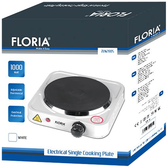 Floria Električno kuhalo, 1 ploča - 15 cm, 1000 W, bijela - ZLN2805 WH - Image 2