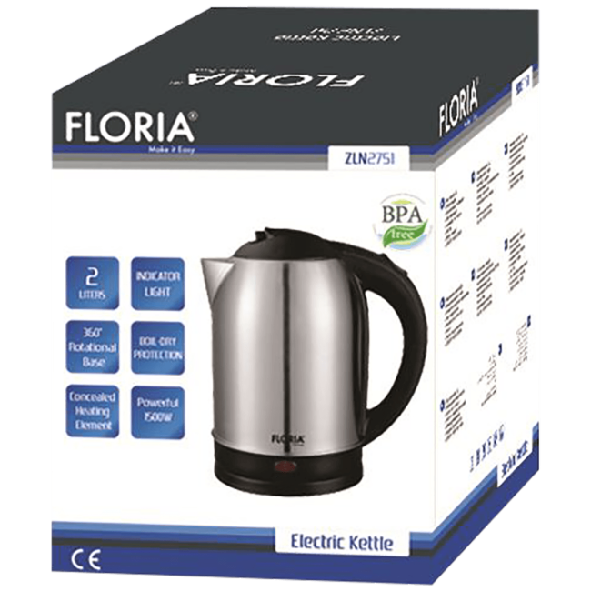 Floria Kuhalo za vodu, zapremina 2.0 l, 1500 W, INOX - ZLN2751 - Image 2