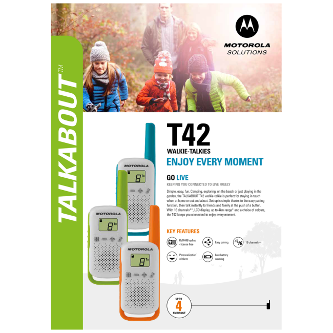 Motorola Walkie Talkie, domet 4 km, 16 kanala, crvena - TLKR T42 RD - Image 3