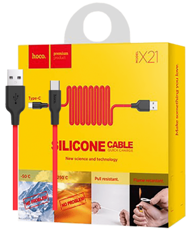 hoco. USB kabl za smartphone,silikonski,1.2 met, 2 A,crno/crveni - X21 Silicone USB type C, Black/Red