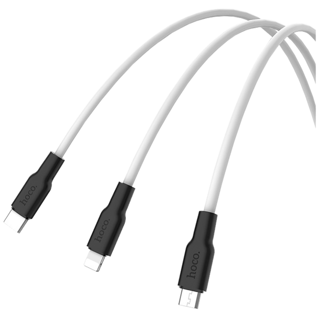 hoco. USB kabl, 3in1, microUSB, type C, Lightning, 1.2 met., 2 A - X21 Silicone 3in1, Black/White - Image 4