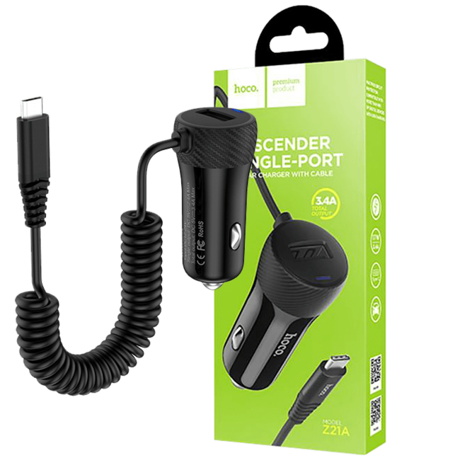 hoco. Auto punjač sa micro USB kabelom, 1 x USB,  2.4 A max. - Z21A Ascender single USB