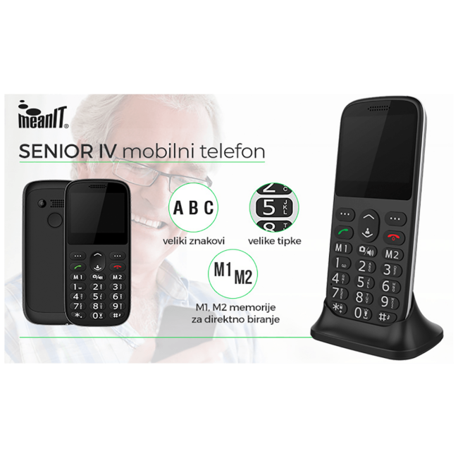 MeanIT Telefon mobilni, 2.31" zaslon, SOS tipka - SENIOR IV Black - Image 3