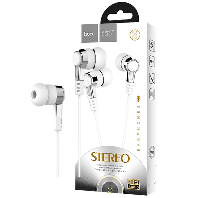hoco. Slušalice sa mikrofonom, 3.5 mm,dužina kabela 1.2 met,bijela - M52 White