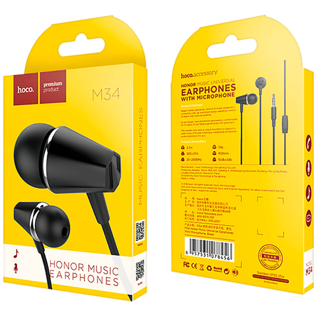 hoco. Slušalice sa mikrofonom, 3.5 mm, dužina kabela 1.2 met, crna - M34 Honor Black - Image 2