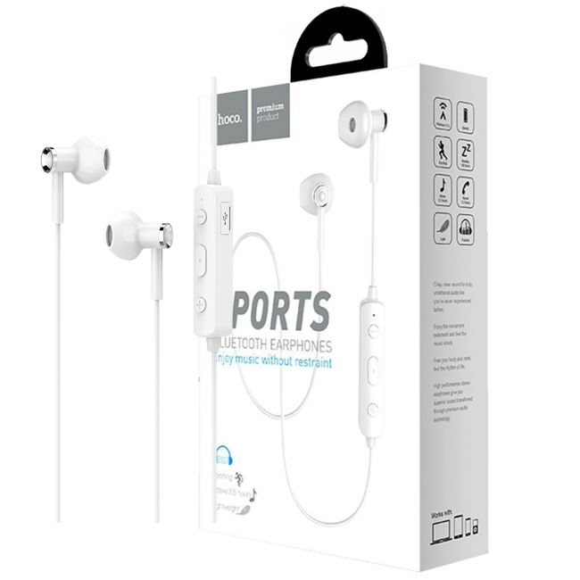 hoco. Slušalice bežična, sport, Bluetooth, 80 mAh, 3.5 h, bijela - ES21 Wonderful sports White