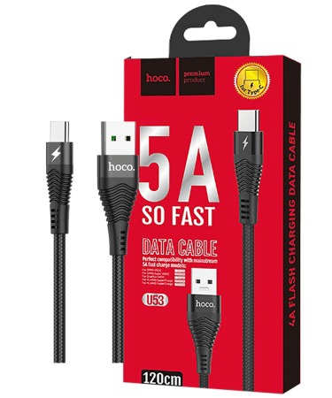 hoco. USB kabl za smartphone, USB type C, 1.2 met., 5 A, crna - U53 5A Flash