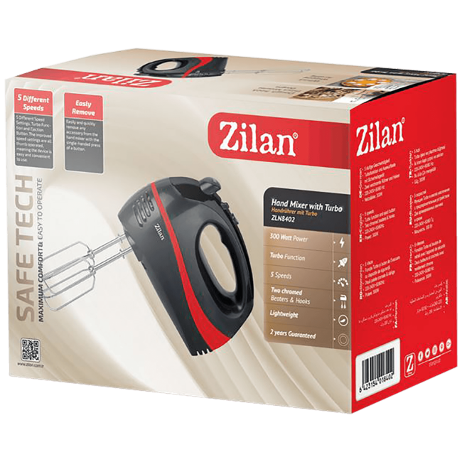Zilan Mikser ručni, 5 brzina+turbo, 300 W, crveno/crna - ZLN8401 - Image 2