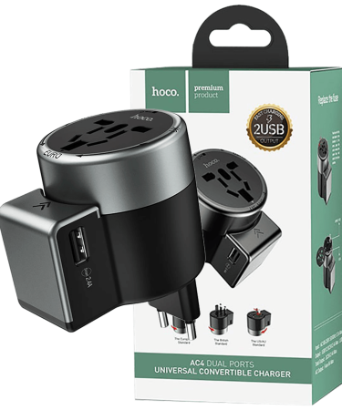 hoco. Punjač Travel, univerzalni, EU/UK/US/AU, 2 x USB,2.5 A - AC4 Dual port rotating charging