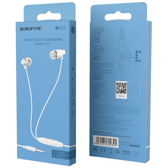Borofone Slušalice sa mikrofonom, 3.5 mm,dužina kabela 1.2 met,bijela - BM25 Sound edge - Image 2