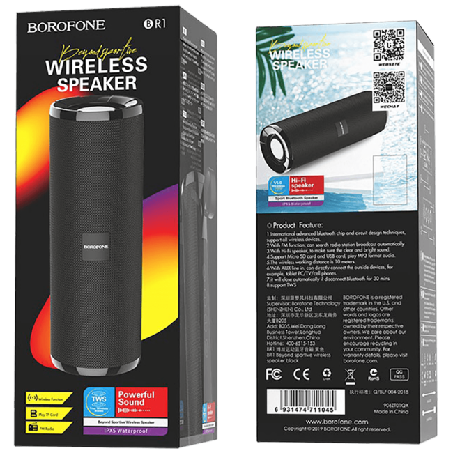 Borofone Zvučnik bežični, Bluetooth, 1200 mAh, 3 h, crna - BR1 Beyond Black - Image 2