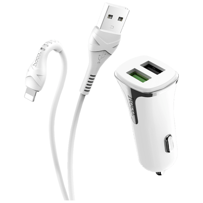 hoco. Auto punjač sa Lightning kabelom, QC, 2 x USB,  3.1 A - Z31 Universe double port, Lightning - Image 4