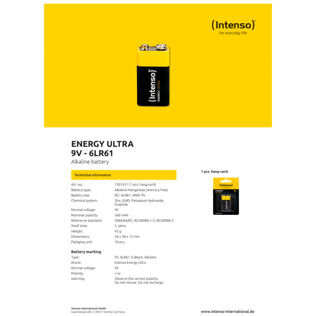 (Intenso) Baterija alkalna, 6LR61, 9 V, blister 1 komad - 6LR61 / 9V - Image 4