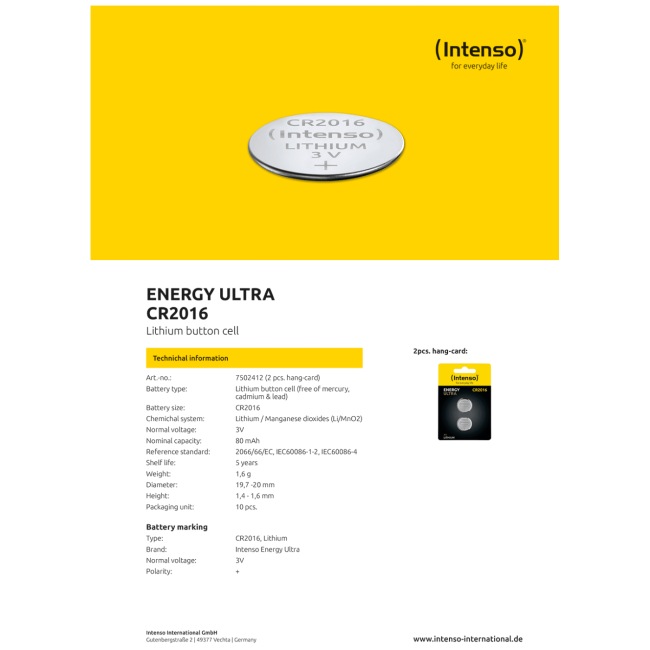 (Intenso) Baterija litijska, CR2016/2, 3 V, dugmasta,  blister  2 kom - Image 3