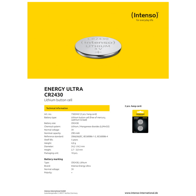 (Intenso) Baterija litijska, CR2430/2, 3 V, dugmasta, blister  2 kom - Image 3