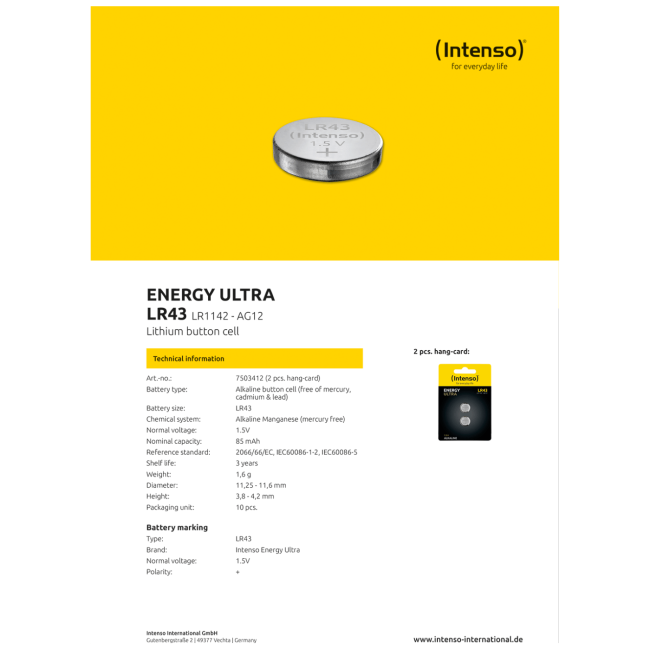 (Intenso) Baterija alkalna LR43/2, 1,5 V dugmasta, blister 2 kom - Image 3