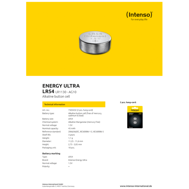 (Intenso) Baterija alkalna LR54/2, 1,5V dugmasta, blister 2 kom - Image 3