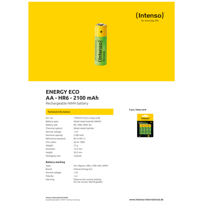 (Intenso) Baterija punjiva AA / HR6, 2100 mAh, blister 4 komada - AA / HR6/2100 - Image 3