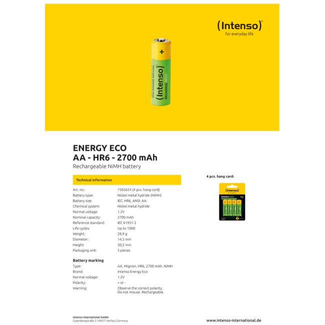 (Intenso) Baterija punjiva AA / HR6, 2700 mAh, blister 4 komada - AA / HR6/2600 - Image 3