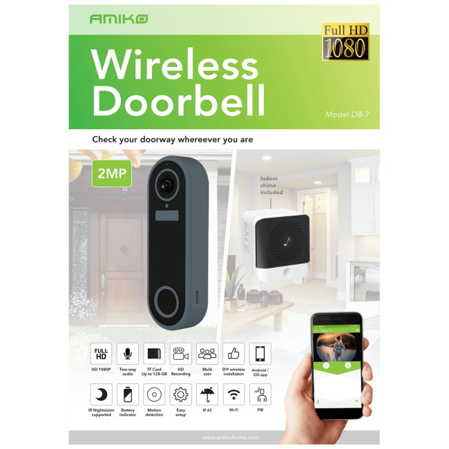 Amiko Home Bežični video interfon, DB7  - DB7 WiFi DoorBell - Image 2