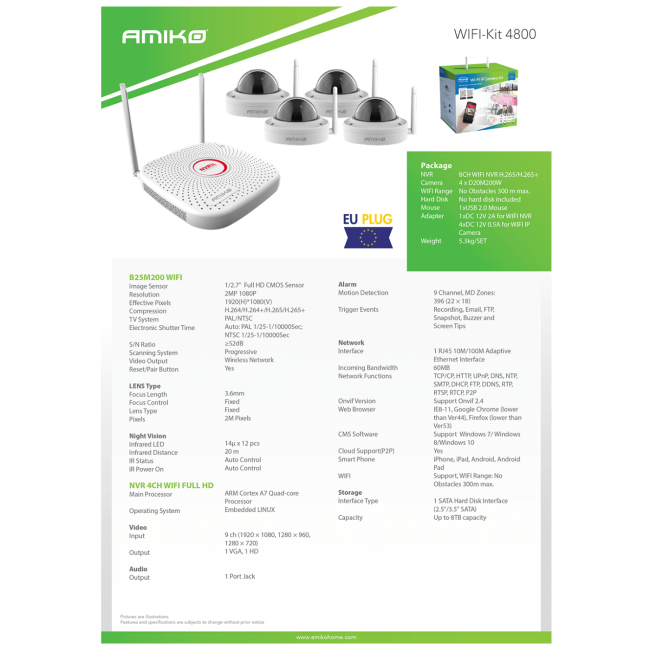 Amiko Home Set za video nadzor, 9ch, 4 x kamera, 2.0 Mpixel, WiFi - CCTV KIT 4800 - Image 5