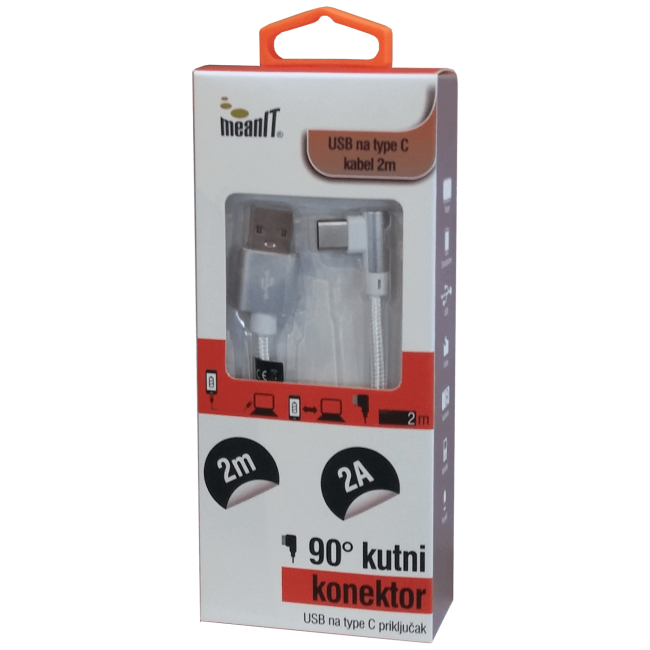 MeanIT USB kabl za smartphone USB type C, kutni 90°, 2 A - Kabel USB type C, 90°