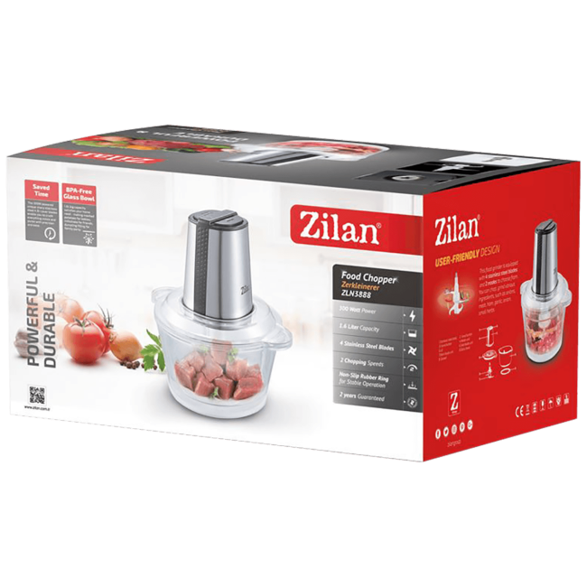 Zilan Sjeckalica, staklena posuda 1.6 lit., dupli noževi, 300 W - ZLN3888 - Image 2