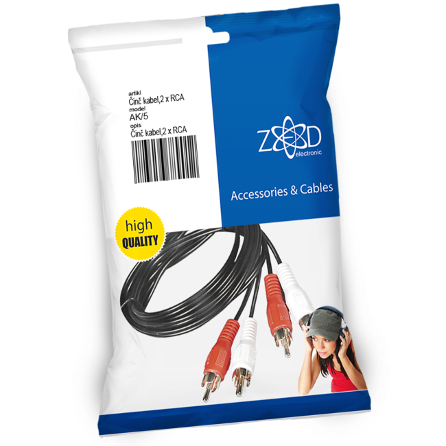 ZED electronic Činč kabl 5 met., 2 x RCA - AK/5