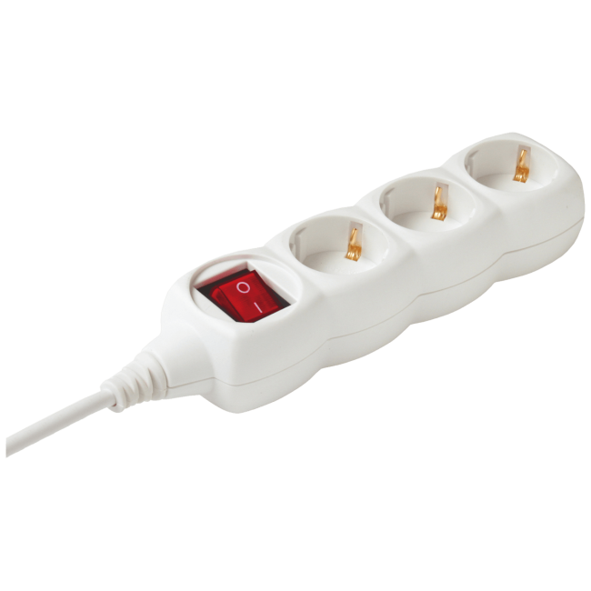 home Produžni kabl, 3 utičnice, prekidač, 1.5mm², 5 met, bijeli - NV 3K-5/WH/1,5
