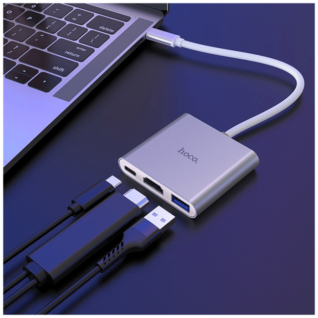 hoco. Konverter USB HUB type C to USB3.0/HDMI/PD - HB14 Easy use - Image 5