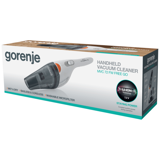 Gorenje Usisivač sa posudom za prašinu, ručni, Accu - MVC72FW - Image 2