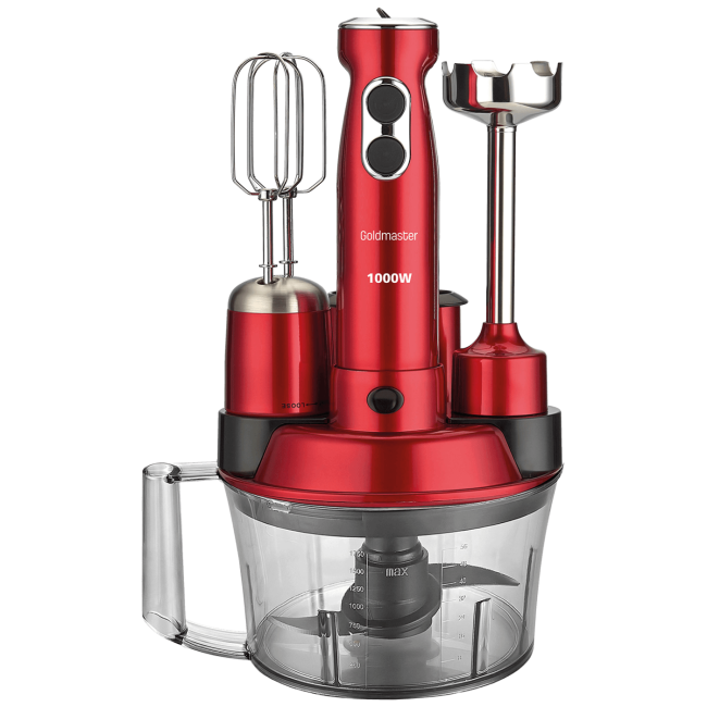 Goldmaster Štapni mikser sa posudom, 5u1, 1000 W, Multipraktik - GM-7239VK Elena Max Dark Red