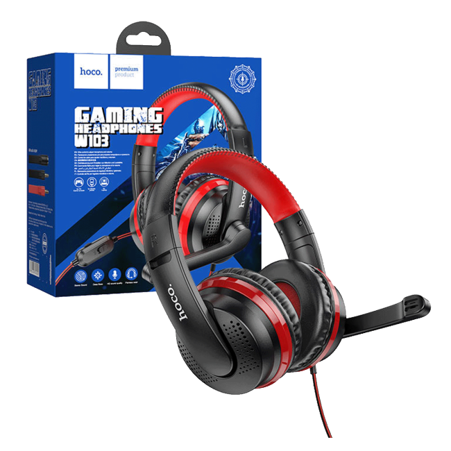 hoco. Slušalice sa mikrofonom, gaming, 3.5 mm, crvena - W103 Magic tour, Red