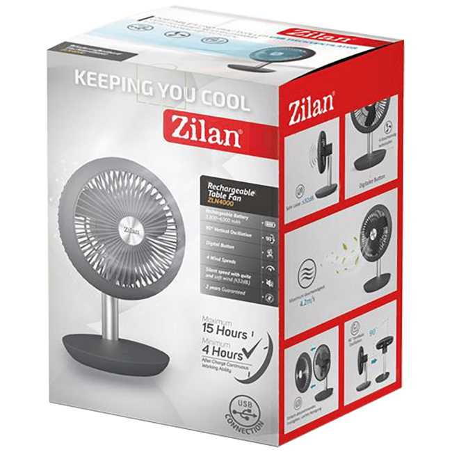 Zilan Ventilator stolni, punjivi, USB - ZLN4000 - Image 2