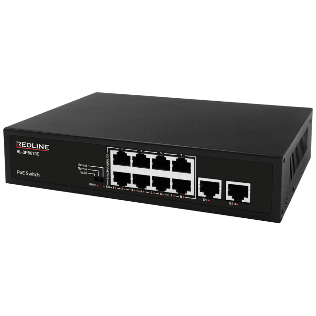 REDLINE PoE mrežni switch, 10 port RJ-45 , 8 PoE / 120W - RL-SP8610E