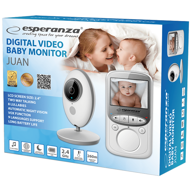 Esperanza Baby monitor, 2.4" LCD, LED indikator, 2.4 GHz - EHM003 - Image 2