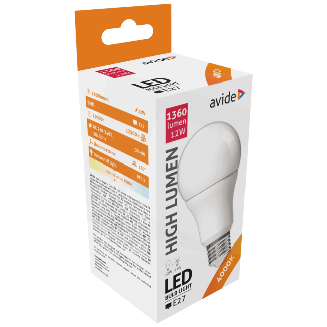 Avide Sijalica, LED 12W, E27, 4000K, 230V AC, bijela svjetlost - Globe A60 12W E27 - Image 2