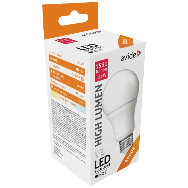 Avide Sijalica, LED 14W, E27, 4000K, 230V AC, bijela svjetlost - Globe A60 14W E27 - Image 2