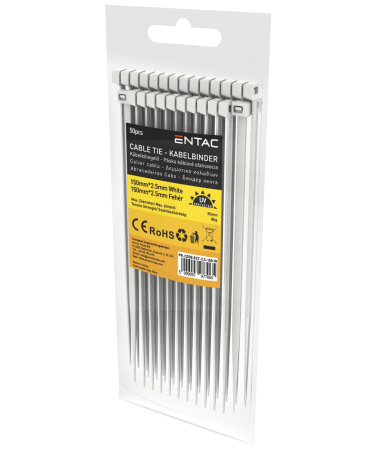 Entac Plastične vezice 2,5mm x 150mm, 50 kom. - Cable Tie 2.5mmx150mm White