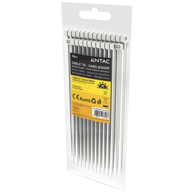 Entac Plastične vezice 3,6mm x 100mm, 50 kom. - Cable Tie 3.6mmx100mm White