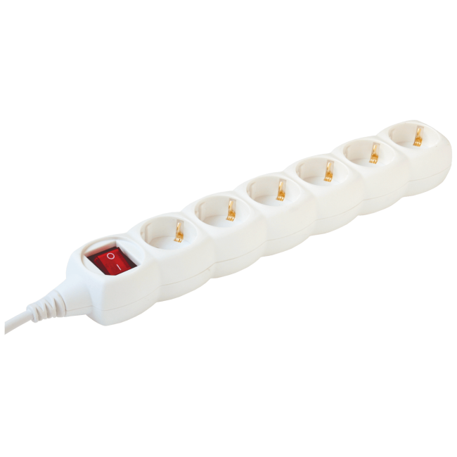 home Produžni kabl, 6 utičnice, prekidač, 1.5mm², 5 met, bijeli - NV 6K-5/WH/1,5